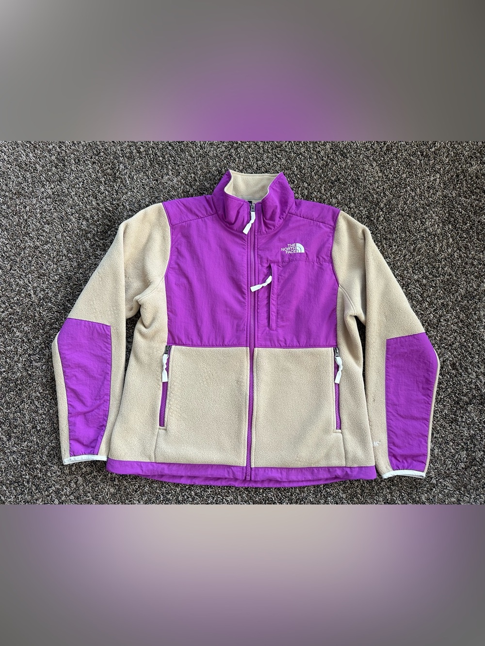 Women's The North Face Denali Jacket - QK9 KHAKI STONE/PURPLE size Large